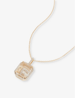 Mateo Secret C 14ct Yellow-gold, 0.28ct Diamond And Quartz Pendant Necklace In 14k Yellow Gold