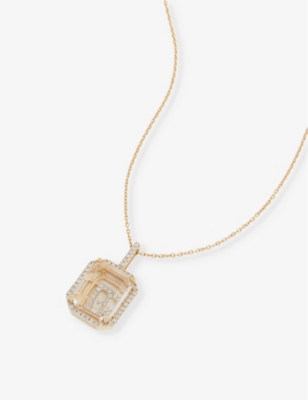 MATEO: Secret D 14ct yellow-gold, 0.28ct diamond and quartz pendant necklace