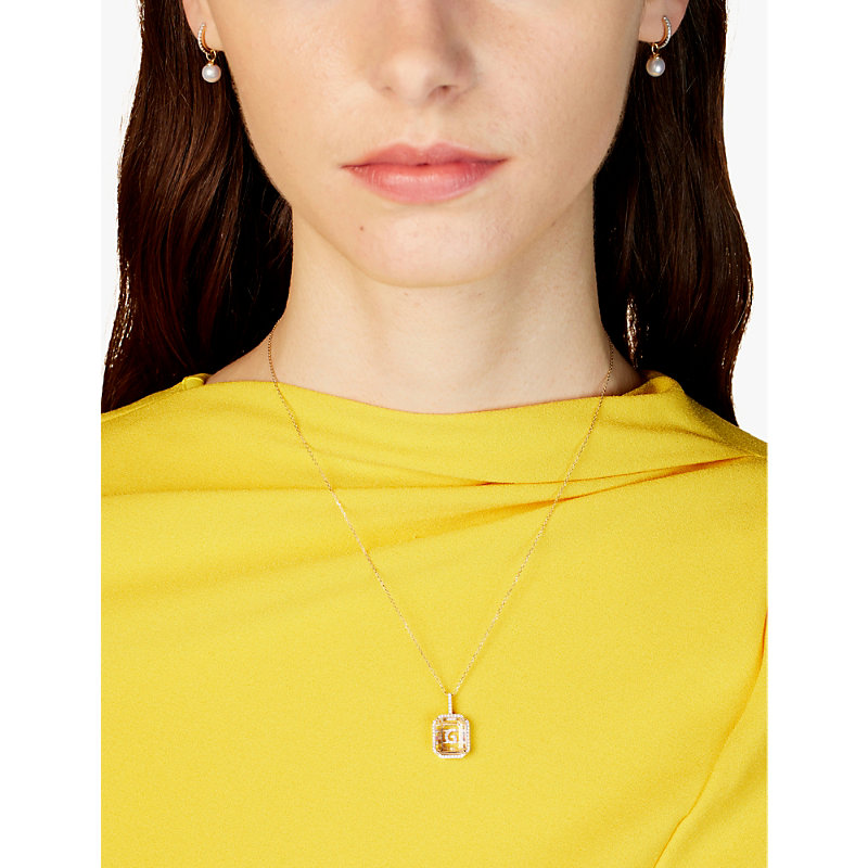 Shop Mateo Secret G 14ct Yellow-gold, 0.28ct Diamond And Quartz Pendant Necklace In 14k Yellow Gold