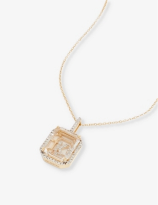 MATEO: Secret K 14ct yellow-gold, 0.28ct diamond and quartz pendant necklace