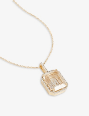 MATEO: Secret M 14ct yellow-gold, 0.28ct diamond and quartz pendant necklace