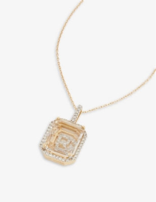 MATEO: Secret R 14ct yellow-gold, 0.28ct diamond and quartz pendant necklace
