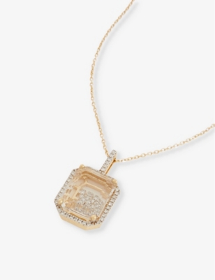 MATEO: Secret W 14ct yellow-gold, 0.28ct diamond and quartz pendant necklace