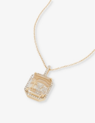 MATEO: Secret X 14ct yellow-gold, 0.28ct diamond and quartz pendant necklace