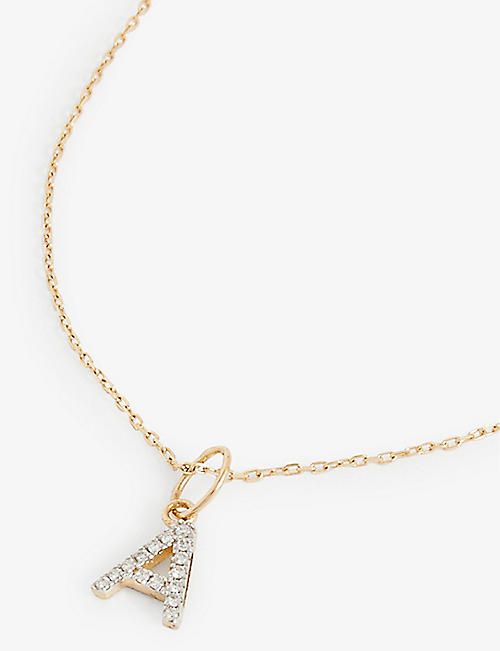 MATEO: Initial A 14ct yellow-gold and 0.15ct diamond pendant necklace