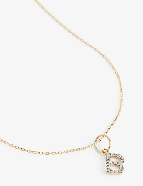 MATEO: Initial B 14ct yellow-gold and 0.15ct diamond pendant necklace
