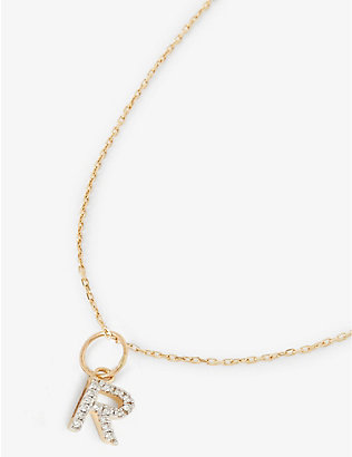 MATEO: Initial R 14ct yellow-gold and 0.15ct diamond pendant necklace