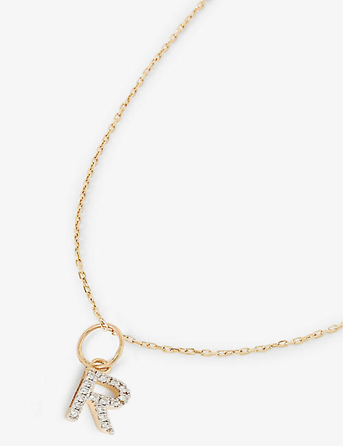 MATEO: Initial R 14ct yellow-gold and 0.15ct diamond pendant necklace