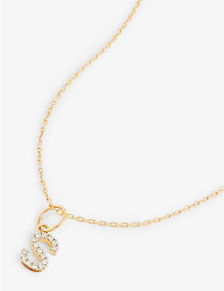 MATEO: Initial S 14ct yellow-gold and 0.15ct diamond pendant necklace