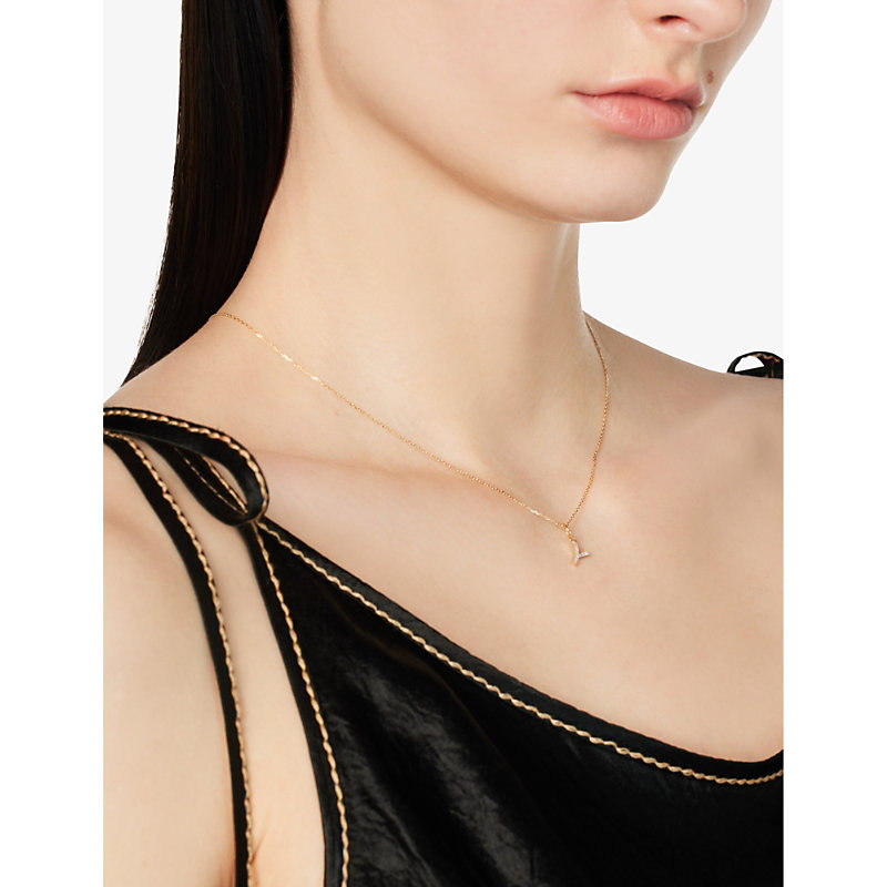 Shop Mateo Initial Y 14ct Yellow-gold And 0.15ct Diamond Pendant Necklace In 14k Yellow Gold