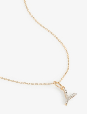 MATEO: Initial Y 14ct yellow-gold and 0.15ct diamond pendant necklace