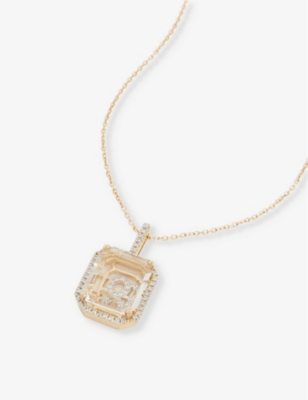 MATEO: Secret Q 14ct yellow-gold, 0.28ct diamond and quartz pendant necklace