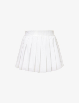 P.E NATION P.E NATION WOMEN'S OPTIC WHITE VOLLEY PLEATED STRETCH-RECYCLED POLYESTER MINI SKIRT,64952087