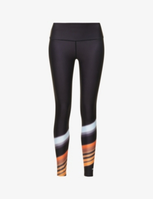 P.E NATION P.E NATION WOMENS BLACK WAVE FORM GRADIENT-TRIM STRETCH-RECYCLED POLYESTER LEGGINGS,64952209