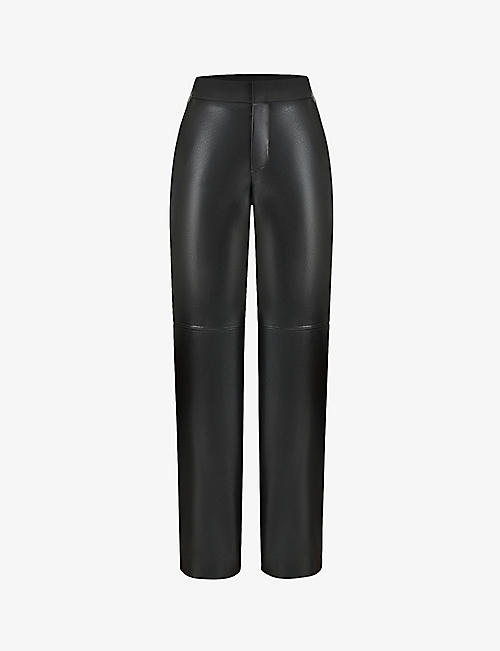 HOUSE OF CB: Omaria wide-leg mid-rise PU-leather trousers