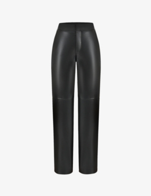 Shop House Of Cb Omaria Wide-leg Mid-rise Pu-leather Trousers In Black