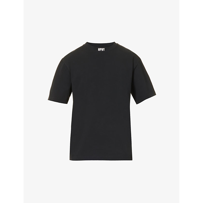 Heron Preston Mens Black White Relaxed-fit Logo-print Cotton-jersey T-shirt