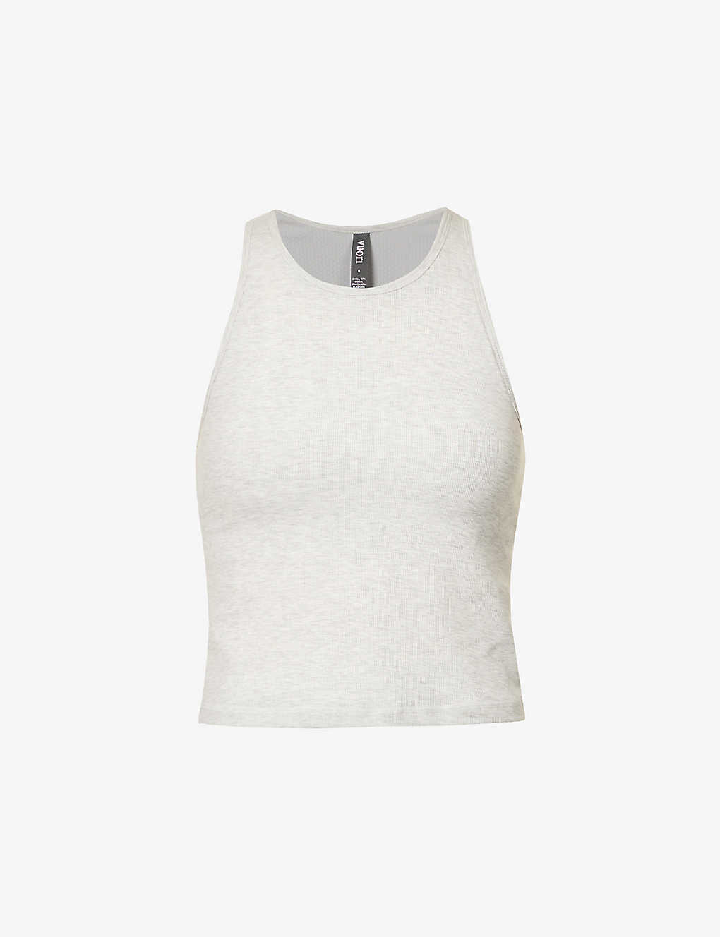 Vuori Womens White Heather Grey Mudra Brand-patch Stretch-jersey Top