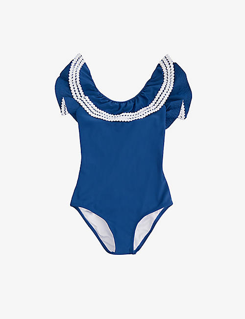 SUNUVA: Ric Rac frilled stretch recycled-polyester swimsuit 3-14 years
