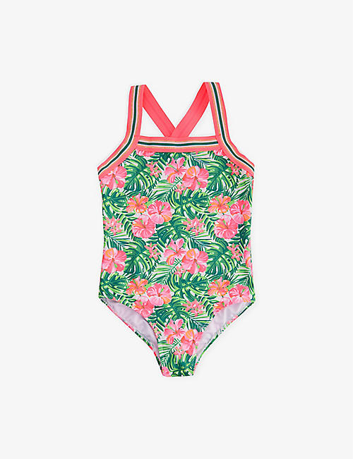 SUNUVA: Jungle Leaf stretch recycled-polyester swimsuit 3-14 years