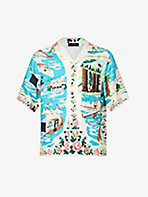 AMIRI: Graphic-print short-sleeve relaxed-fit silk bowling shirt