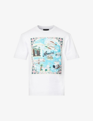 AMIRI AMIRI MENS WHITE CALIFORNIA HAWAIIAN BRAND-APPLIQUÉ BOXY-FIT COTTON-JERSEY T-SHIRT,64983395