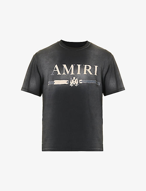 AMIRI：Faded 徽标印花平纹针织棉 T 恤