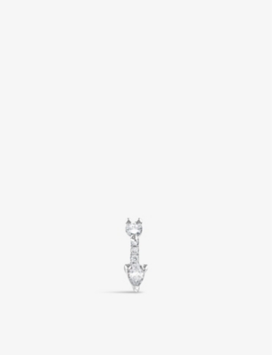 Delfina Delettrez Micro Piercing Pavè 18ct White-gold And 0.03ct Round-diamond And 0.08ct Drop-cut Diamond Stud Earrin In 18lk White Gold