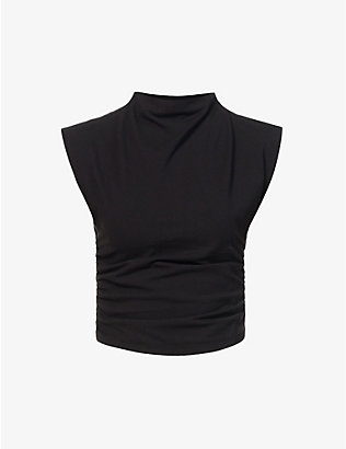 REFORMATION: Lindy ruched-sleeved stretch-organic cotton top