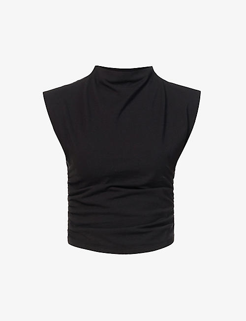 REFORMATION: Lindy ruched-sleeved stretch-organic cotton top