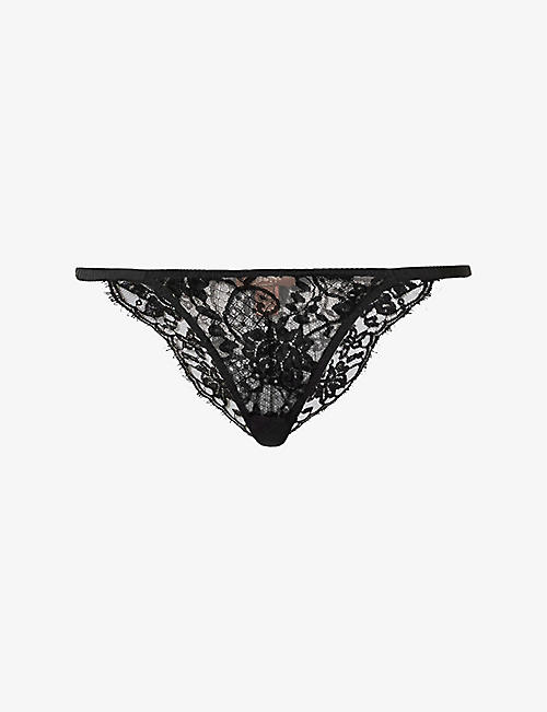 COCO DE MER: Hera floral-embroidered mid-rise stretch-lace briefs