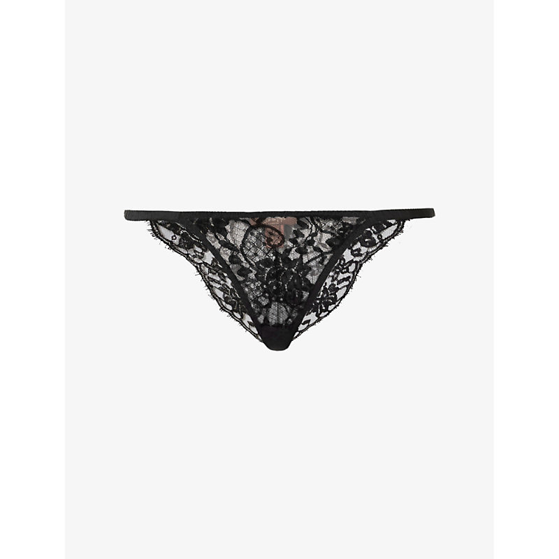 Coco De Mer Womens Black Hera Floral-embroidered Mid-rise Stretch-lace Briefs