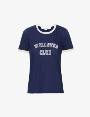 Sporty And Rich Slogan-print Cotton T-shirt In Navy Cream