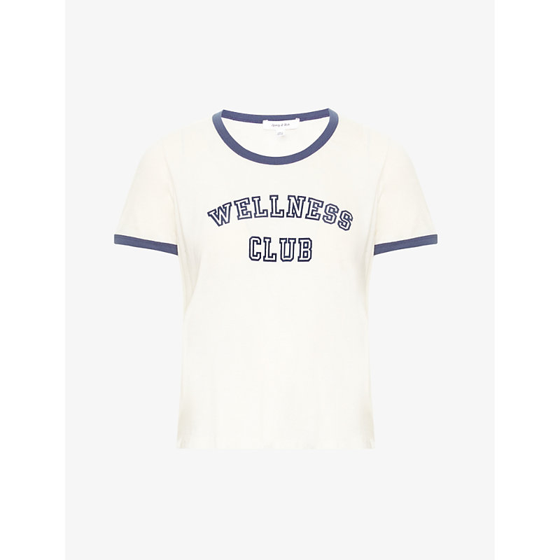 Sporty And Rich Wellness Club Contrast-trim Cotton-jersey T-shirt In Cream Navy