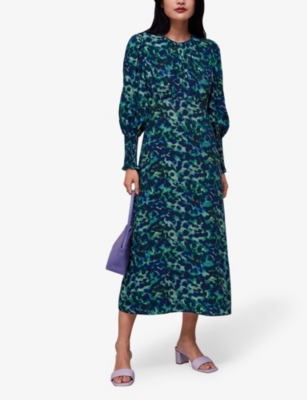 Shop Whistles Omens  Ink Cheetah-print Woven Midi Dress In Multi-coloured