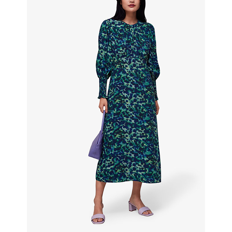 Shop Whistles Ink Cheetah-print Woven Midi Dress In Multi-coloured
