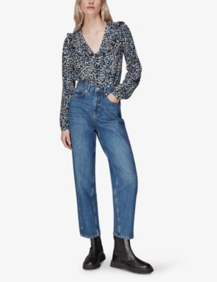 WHISTLES WOMENS LENNY LEOPARD-PRINT WOVEN TOP MULTI-COLOURED 64999860