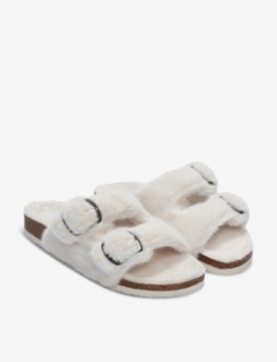 The White Company Womens Ivory Double-buckle Faux-fur And Cork Slides