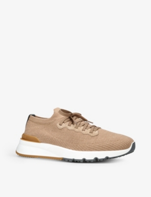 BRUNELLO CUCINELLI Brand-embossed knitted fabric trainers