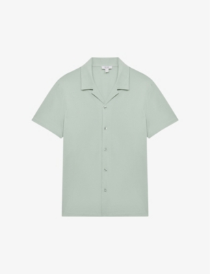 Reiss Mens Mint Caspa Short-sleeved Cuban-collar Cotton-jersey Shirt