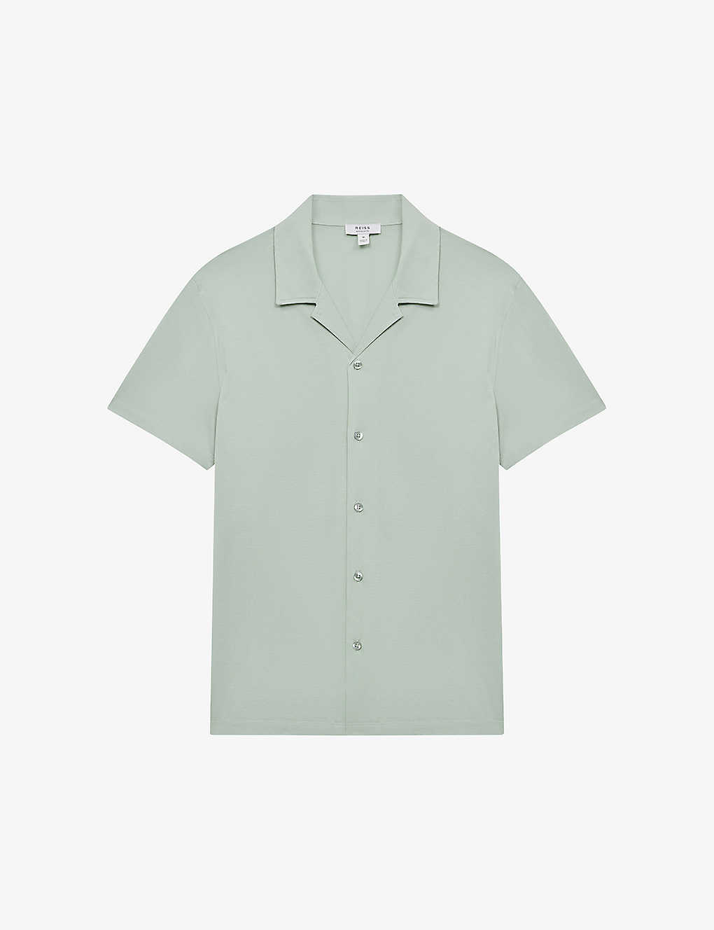 Reiss Mens Mint Caspa Short-sleeved Cuban-collar Cotton-jersey Shirt