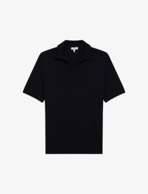 Shop Reiss Men's Vy Duchie Open-collar Short-sleeve Wool Polo In Navy