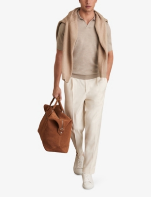Reiss Duchie Short Sleeve Merino Wool Polo Sweater In Wheat Melange