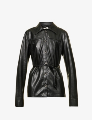 Nanushka Faux-leather Dangling-button Shirt In Black