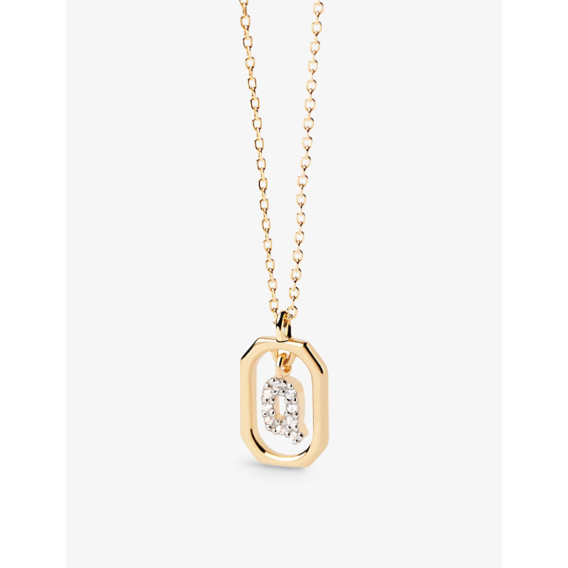 Pd Paola Womens Gold Letter Q Mini 18ct Yellow-gold Plated Sterling-silver And Zirconia Pendant Neck