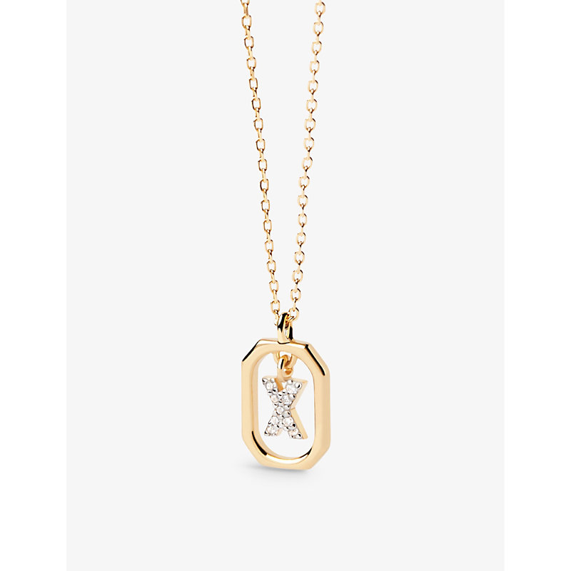 Pd Paola Womens Gold Letter X Mini 18ct Yellow-gold Plated Sterling-silver And Zirconia Pendant Neck