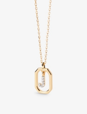 PDPAOLA: Letter J mini 18ct yellow-gold plated sterling-silver and zirconia pendant necklace