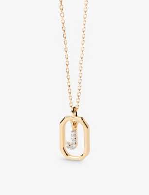 Pd Paola Womens Gold Letter J Mini 18ct Yellow-gold Plated Sterling-silver And Zirconia Pendant Neck