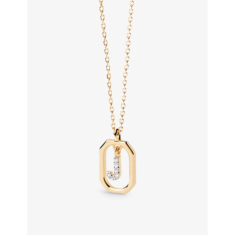 Pd Paola Womens Gold Letter J Mini 18ct Yellow-gold Plated Sterling-silver And Zirconia Pendant Neck