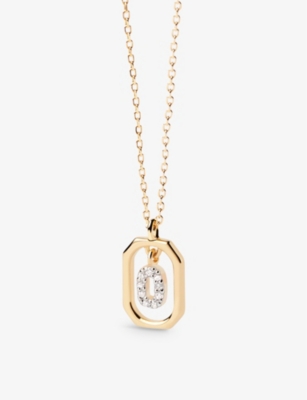 Pd Paola Womens Gold Letter O Mini 18ct Yellow-gold Plated Sterling-silver And Zirconia Pendant Neck